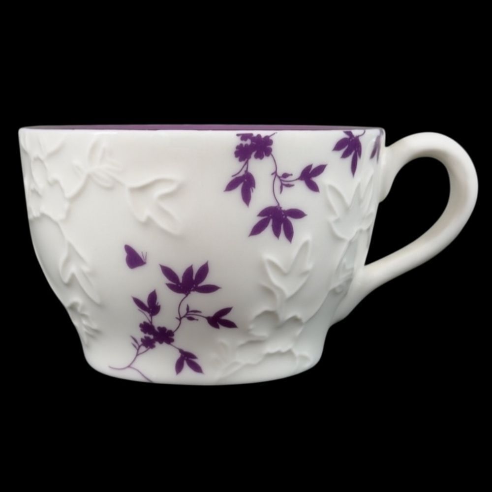 ☕️Starbucks 2006 Embossed Ivory & Purple Floral 9oz Teacup/Mug